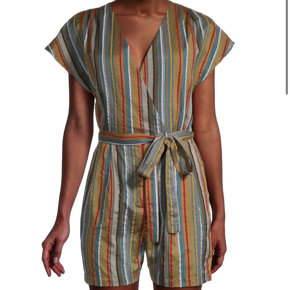 FRENCH CONNECTION Vanya Seersucker Striped Romper NWT size 10